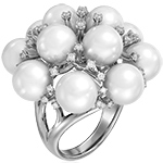 انگشتر طلا سفید زنانه جدید بزرگ جواهر الماس تراش برلیان و مروارید طرح مجلسی مدل: rgf18995