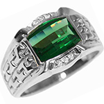 انگشتر مردانه طلا سفید با نگین زمرد و الماس تراش برلیان طرح کلاسیک: مدل rgm1217