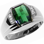 انگشتر مردانه طلا سفید با نگین زمرد و الماس تراش برلیان طرح رجال: مدل rgm1222