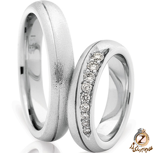 حلقه ست عروسی طلای سفید 18 عیار جواهر با نگین الماس تراش برلیان