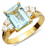 انگشتر جواهر آکوامارین و الماس برش برلیان و طلای زرد 18 عیار برای بانوان مینیمال پسند : مدل rgf1318