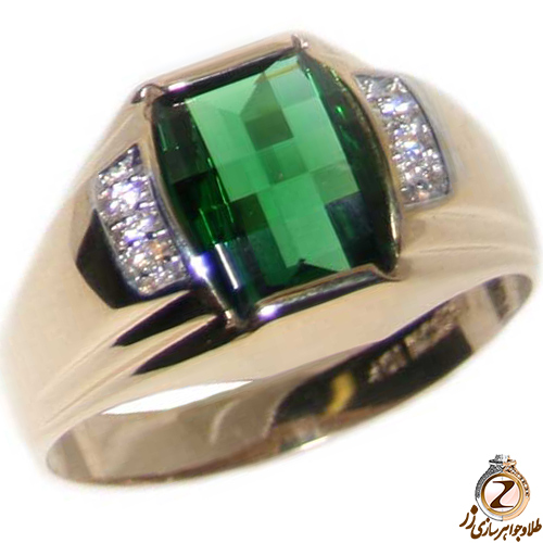 خرید و قیمت انگشتر کلاسیک مردانه طلا زرد جواهر با نگین زمرد و الماس تراش برلیان - سایت زر