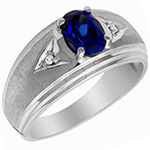 انگشتر کلاسیک مردانه طلا سفید 18 عیار و جواهر با نگین یاقوت کبود و برلیان: مدل rgm1374