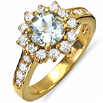 انگشتر طلا و جواهر زنانه گل آکوامارین و الماس تراش برلیان با طلا زرد 18 عیار : مدل rgf1383