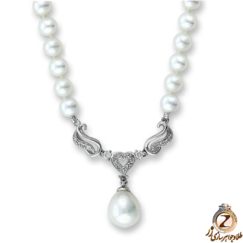 گردنبند طلا سفید مروارید طرح قلب