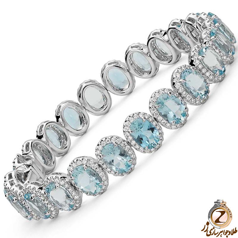 خرید دستبند جواهر زنانه طلا سفید 18 عیار با نگین توپاز تراش اوال و الماس تراش برلیان به همراه قیمت در سایت زر