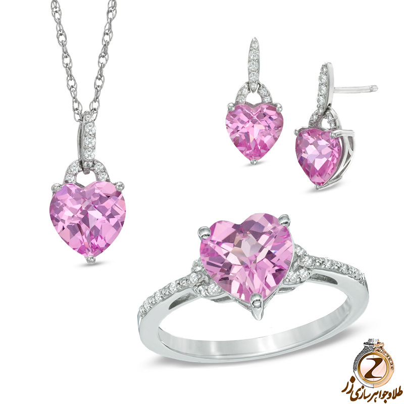 نیم ست قلب تورمالین و برلیان طلا و جواهر زنانه سایت زر