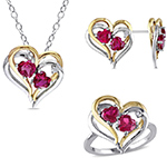 نیم ست قلب دو تایی طلا زنانه جدید جواهر با نگین یاقوت قرمز و الماس تراش برلیان مدل: hsdf1494