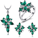 نیم ست طلای سفید و جواهر زنانه با نگین زمرد و الماس تراش برلیان مدل: hsdf1502