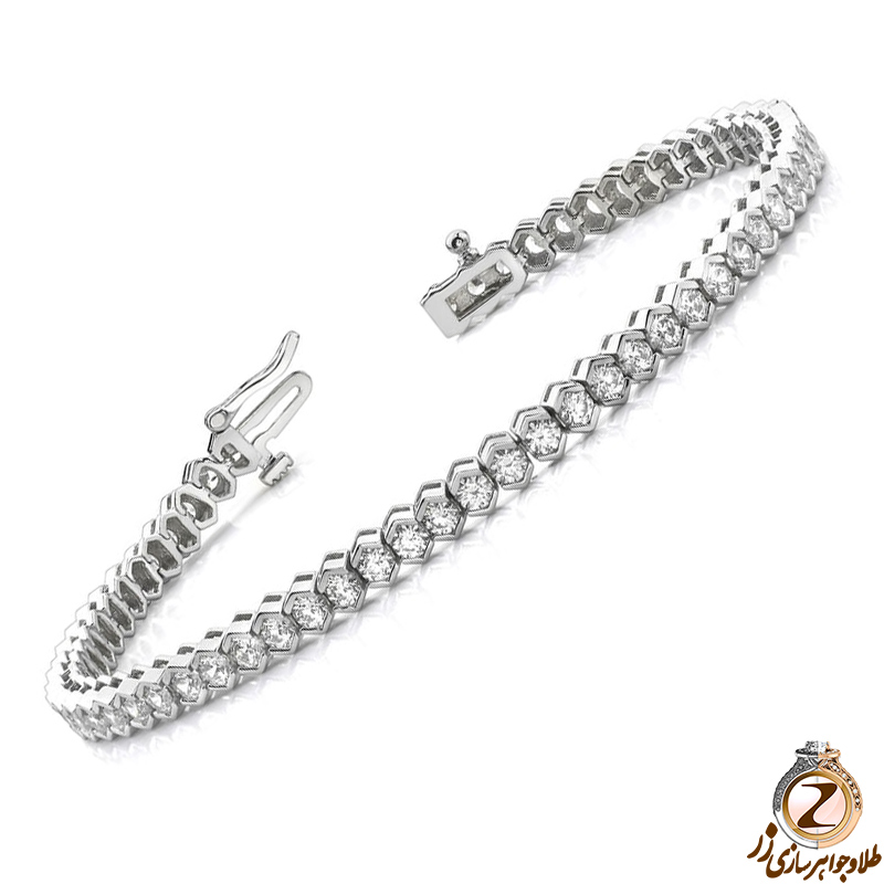خرید و قیمت دستبند تنیسی جواهر الماس تراش برلیان با طلای سفید 18 عیار طرح 8 ضلعی - سایت زر