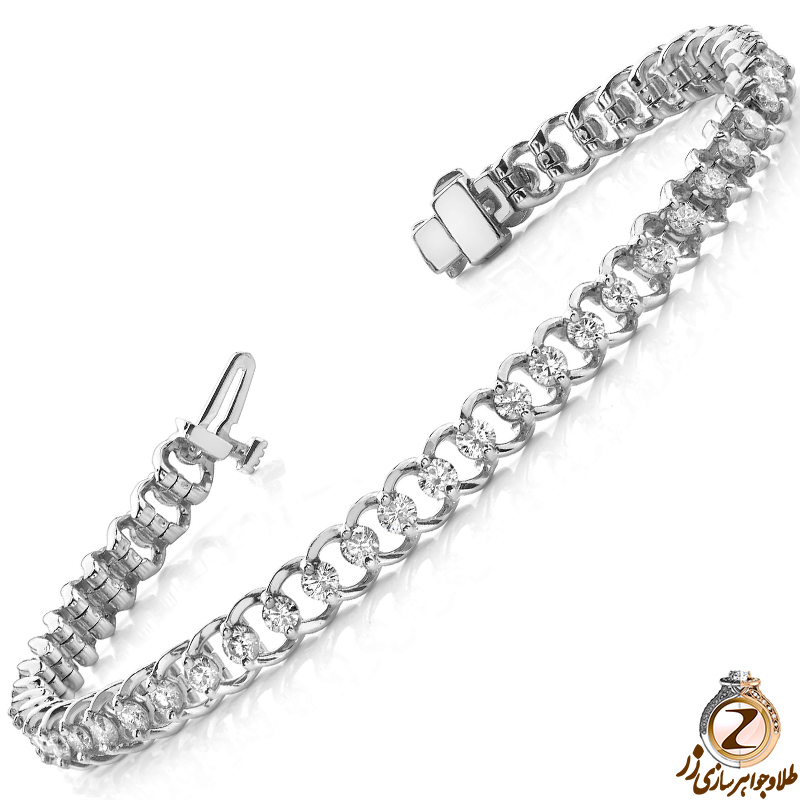 خرید و قیمت دستبند تنیسی جواهر الماس تراش برلیان و طلای سفید 18 عیار طرح زنجیری - سایت زر
