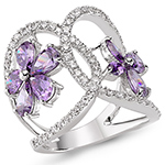 انگشتر آمتیست زنانه طلا و جواهر با نگین برلیان و طلای سفید طرح گل مدل: rgf1709