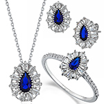 نیم ست طلا سفید جدید یاقوت کبود و الماس تراش باگت و برلیان مدل: hsdf1540