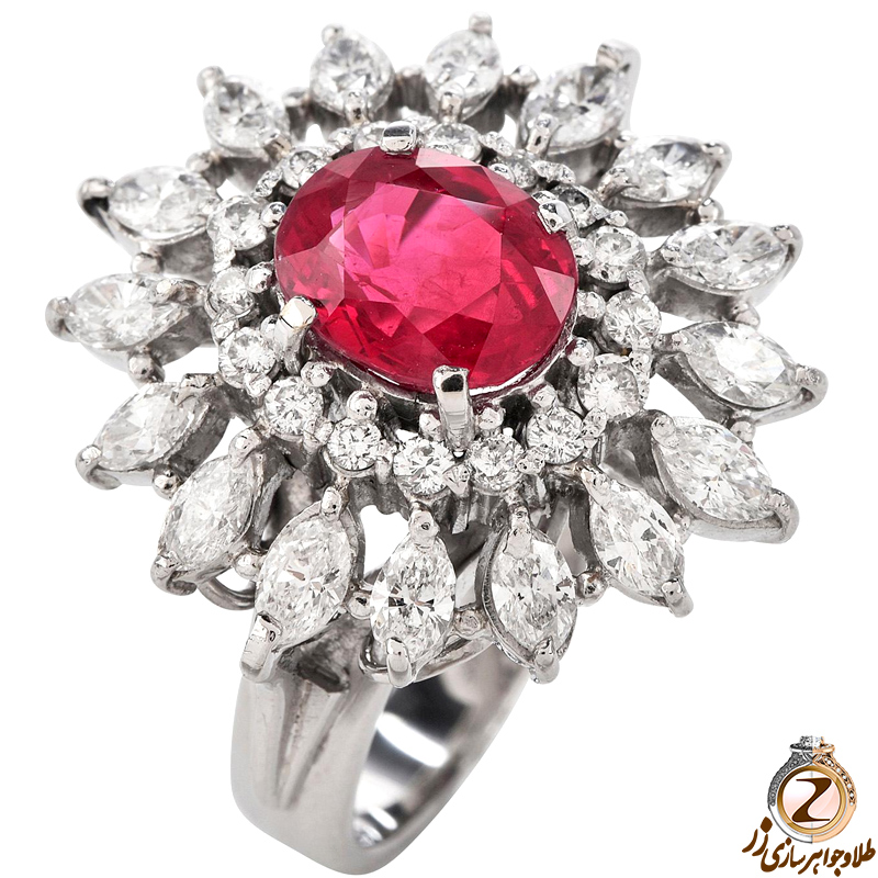 مدل انگشتر گل طلا زنانه یاقوت سرخ و مارکیز خاص و لاکچری - سایت زر