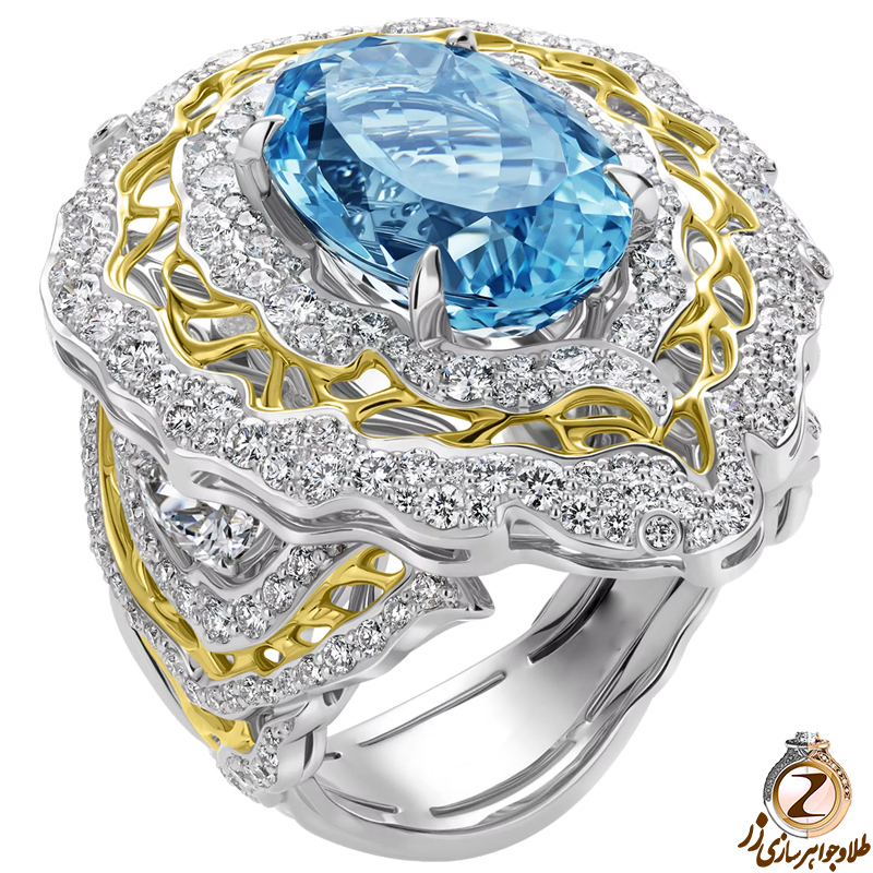 مدل انگشتر طلا زنانه جدید توپاز و برلیان بزرگ و مجلسی - سایت زر