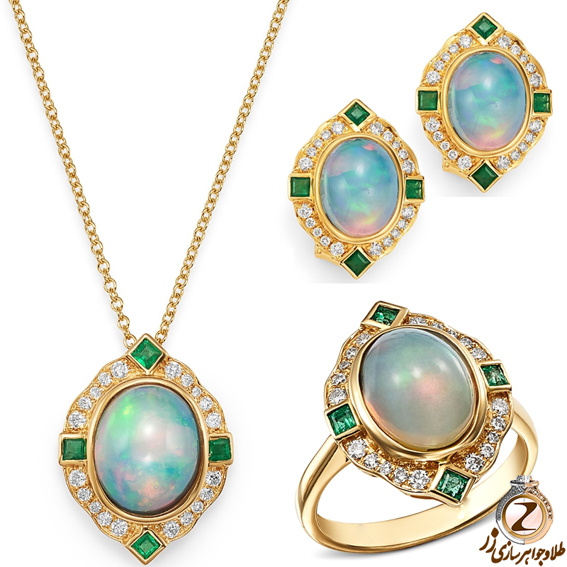 عکس نیم ست طلا دخترانه جواهر اوپال و زمرد و برلیان - زر