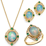 نیم ست طلا دخترانه جواهر اوپال و زمرد و الماس تراش برلیان طرح خاص مدل hsdf10562