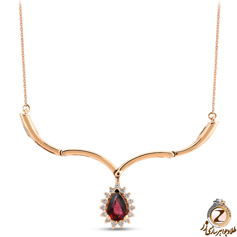 خرید مدل گردنبند طلا رزگلد زنانه یاقوت و برلیان در سایت زر
