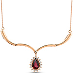 گردنبند طلا زنانه و دخترانه با نگین یاقوت قرمز و الماس تراش برلیان و طلای رزگلد 18 عیار مدل: ndf152