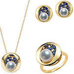  نیم ست طلا دخترانه زرد 18 عیار مروارید، یاقوت کبود و برلیان مدل hsdf1568 