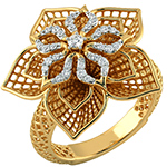 انگشتر الماس زنانه فیوژن گل طلا زرد نگین الماس تراش برلیان مدل: wrdf21696