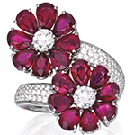 انگشتر طلا زنانه جدید طرح گل جواهر یاقوت سرخ و الماس برلیان مدل: rgf1844