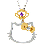 آویز گردنبند کیتی بچه گانه تاج دار طلا و جواهر آمیتیست و برلیان طرح جدید دخترانه جذاب مدل: pgb2266