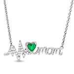 گردنبند طلا سفید زنانه جدید طرح ضربان قلب مادر با نگین جواهر الماس تراش برلیان و زمرد مدل: ndf205