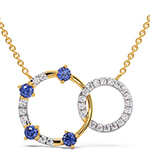 گردنبند طلا زرد زنانه جدید طرح مینیمال و دوار جواهر با نگین یاقوت کبود و الماس تراش برلیان مدل: ndf206