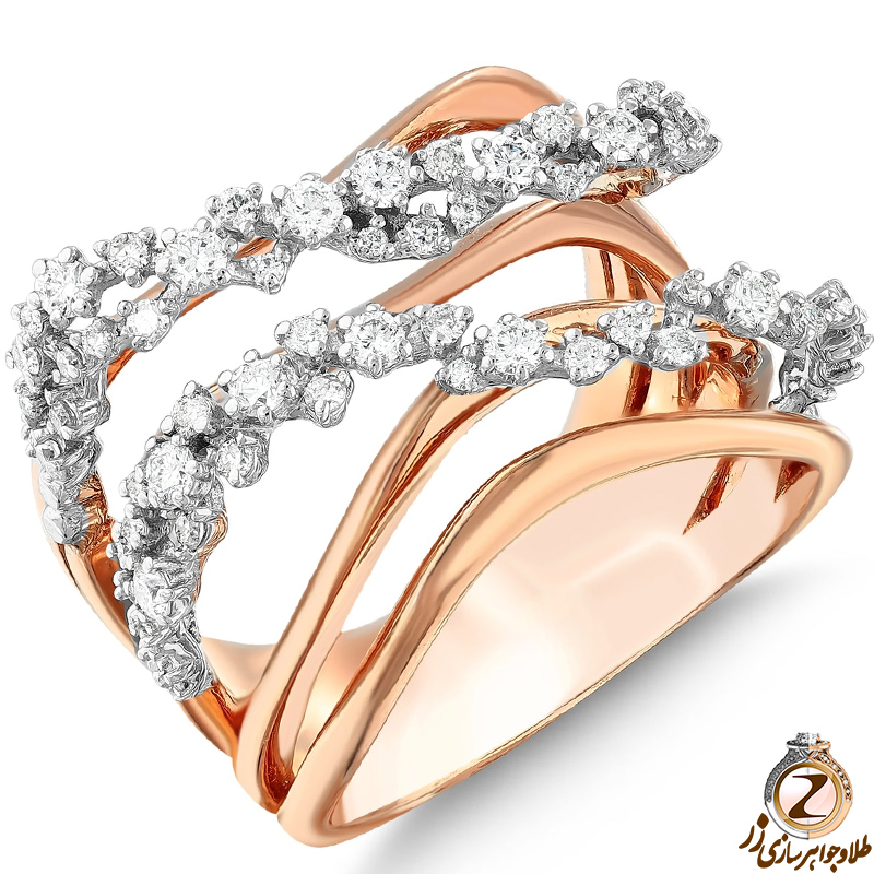 خرید و قیمت انگشتر الماس زنانه جواهر با طلای رزگلد و نگین الماس تراش برلیان طرح مینیمال - سایت زر
