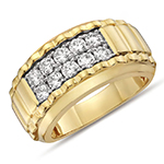 حلقه رولکسی لاکچری مردانه طلا زرد 18 عیار و جواهر الماس تراش برلیان طرح حلقه ازدواج مدل wrgm1316 