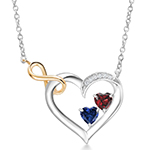  گردنبند طلا سفید زنانه جدید طرح قلب بی نهایت جواهر با نگین یاقوت کبود و یاقوت سرخ و الماس تراش برلیان مدل: ndf207 