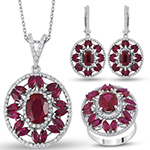 نیم ست طلا جدید زنانه و دخترانه طرح گل جواهر نگین یاقوت سرخ و الماس تراش برلیان مدل: hsdf1609