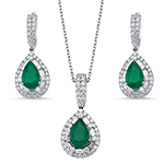 نیم ست طلا جدید زنانه طرح کلاسیک و لاکچری جواهر نگین زمرد و الماس تراش باگت و برلیان مدل: hsdf1609 