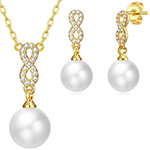 نیم ست طلا جدید زنانه طرح بی نهایت و طلای زرد 18 عیار و جواهر مروارید و الماس تراش برلیان مدل: hsdf1610