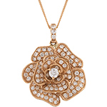 پلاک و آویز گل رز طلا رزگلد و جواهر الماس تراش برلیان طرح خاص و مدرن مدل: pdb2378 