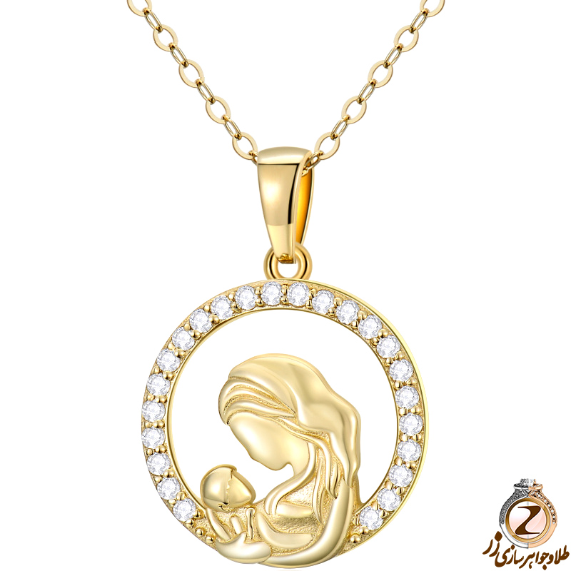 خرید آویز الماس تراش برلیان طرح مادر و فرزند جواهر و طلای زرد 18 عیار طرح ویژه روز مادر و قیمت در سایت زر