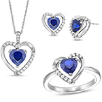 نیم ست قلب طلا جدید زنانه با طلای سفید 18 عیار و جواهر یاقوت کبود و الماس تراش برلیان مدل: hsdf1611 