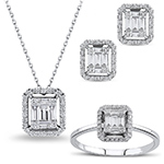 نیم ست الماس تراش باگت و برلیان طلا سفید 18 عیار و جواهر مستطیل مینیمال جدید مدل: hdset2132 