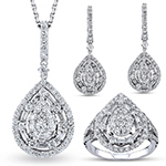 نیم ست الماس تراش باگت و برلیان طلا سفید 18 عیار و جواهر طرح اشک جدید مدل: hdset2133