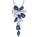 پلاک و آویز گردنبند زنانه طلا سفید 18 عیار جواهر نگین یاقوت کبود و الماس تراش مارکیز، اشک و برلیان مدل: npdf13416