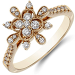  حلقه نامزدی و انگشتر نشان گل طلا و جواهر زنانه با نگین الماس تراش برلیان طرح فلاور مدل: eng2292 