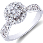  حلقه نامزدی و انگشتر نشان فلاور طلا سفید و جواهر زنانه با نگین الماس تراش برلیان طرح تابیده مدل: eng2293 