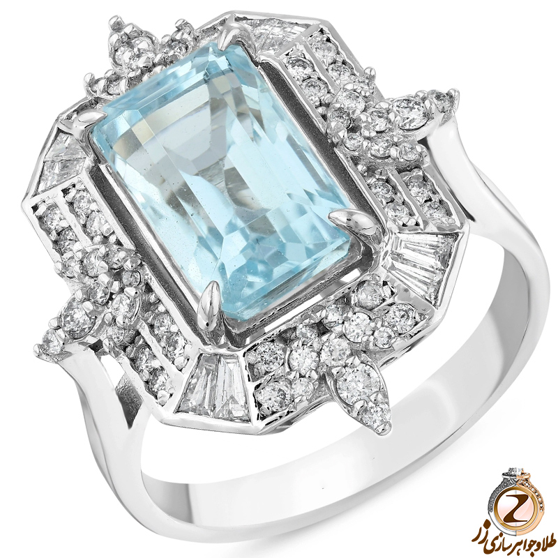 خرید و قیمت انگشتر طلا زنانه جدید بزرگ مجلسی جواهر توپاز و الماس تراش برلیان طرح سلطنتی - سایت زر