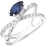 انگشتر طلا سفید زنانه جدید 18 عیار جواهر نگین یاقوت کبود و الماس تراش باگت و برلیان مدل: rgf18999