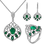 نیم ست طلای سفید 18 عیار و جواهر زنانه نگین زمرد و الماس تراش برلیان طرح مدرن مدل: hsdf1612