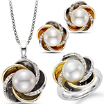 نیم ست گل رز طلا و جواهر زنانه جدید نگین مروارید و الماس تراش برلیان طرح مدرن مدل: hsdf1613