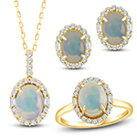 نیم ست طلا زنانه جدید جواهر نگین اوپال سفید و الماس تراش باگت و برلیان طرح شیک مدل: hsdf1614