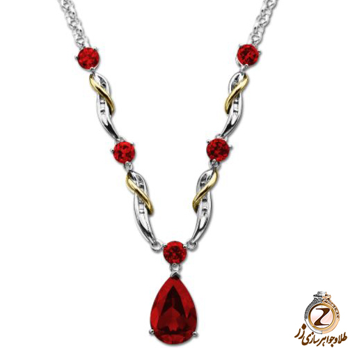خرید و قیمت گردنبند طلا سفید و زرد با نگین یاقوت سرخ و الماس تراش برلیان - سایت زر