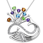 آویز جواهر دلفین با نگین های رنگی و طلای سفید 18 عیار و الماس تراش برلیان مدل: npdf1190